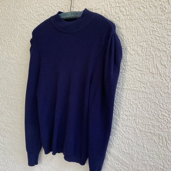 NAVY PUFF SLEEVE SWEATER SZ L Mock Turtleneck Long Sleeve Cielo Women - Picture 4 of 6